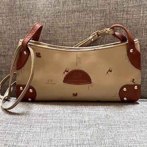 Laura Valle Vintage Genuine Saffiano & Smooth Leather Shoulder Crossbody Tan Bag